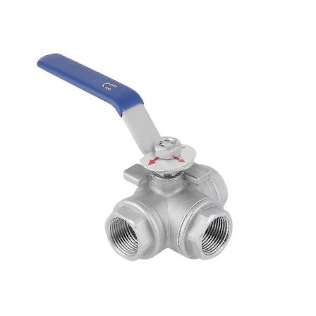 3-tieventtiili ruostumatonta terästä, kolmitie T-tyypin venttiili, naaraspuolinen kierre 3/4" Dn20, vinyylilukituskahva (1 kpl, hopea)