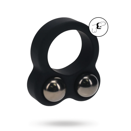 Liquid Silicone Double Weighted Ball Cockring - Black - Vuxen.se - Penisringar