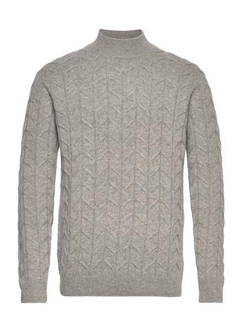 Bertram Roll Neck Knit Strikket Trøje Med Rund Hals Grå Gabba