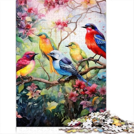 Puslespil til voksne Puslespil Blomster Fugle 300/500/1000 Brikker Puslespil til voksne Rektangel Puslespil [D]