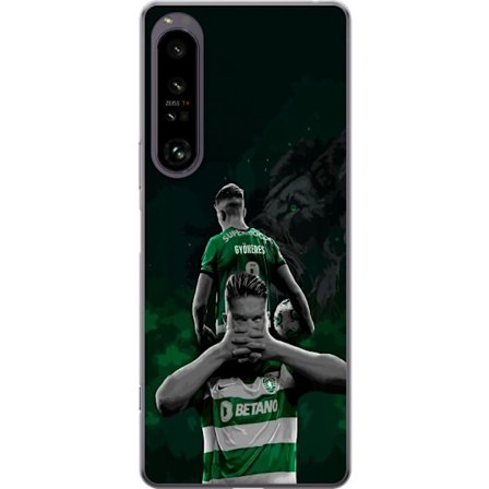 Yhteensopiva Puhelinkuori Sony Xperia 1 IV Neonmotiivi, jossa teksti "Gaming is in my DNA" sinisenä ja punaisena tiiliseinällä, jossa loistava DNA-spi