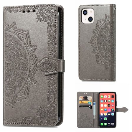 Mandala läder iPhone 13 fodral - Silver/Grå