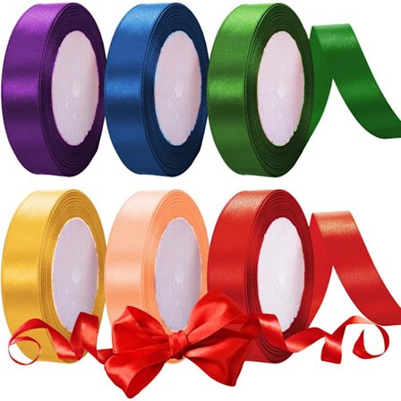 Satinbånd i 6 farver, 20 mm x 22 m, gavebånd, bredt, farverigt satinbånd, gavebånd, stof, satinbånd, gavebånd, satin til