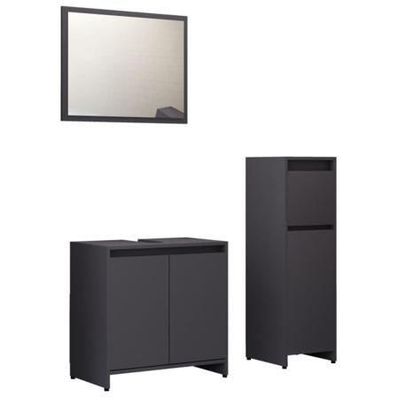 Vidaxl Badrumsmöbler 3 Delar Grå Konstruerat Trä Grå