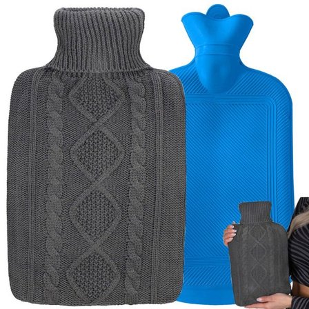 Varmflaske 2 L med mykt jumperdeksel mørkegrå