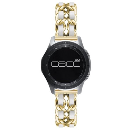 Leather on steel knit watch band for Samsung, Huawei and Amazfit watch - Gold / White