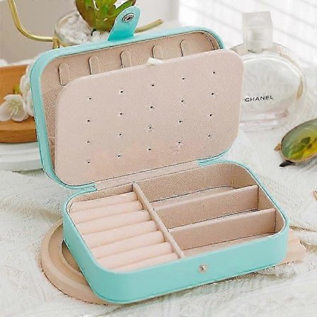 Opbevaringsboks til øreringe, dobbeltlags bærbar rejsesmykkeskrin, mini smykkeskrin i PU-læder, grøn