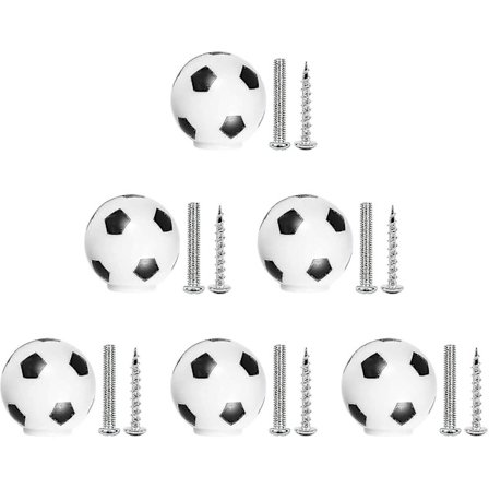 6 st Möbelknoppar, Fotbollsknoppar för barn, med 2 skruvstorlekar, möbelhandtag för lådor, skåp och garderober (xq)