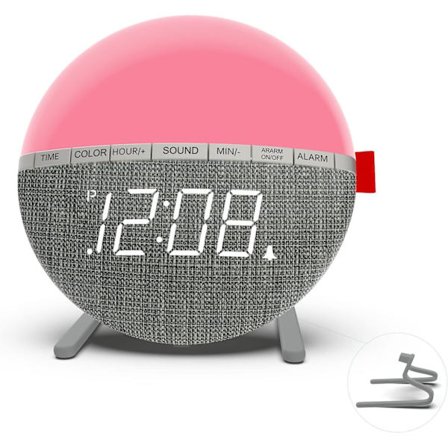 Barnens digitala väckarklocka, 7 färgers nattlampa, dimmer, 8 naturliga alarm