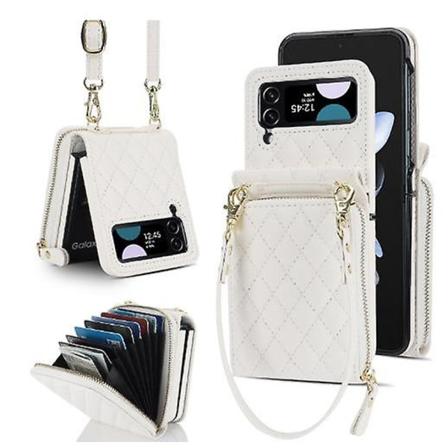 Crossbody-lommebokdeksel til Samsung Galaxy Z Flip 5, PU-skinn glidelåsportmonédeksel med avtakbart armbånd og kortholder for kvinner