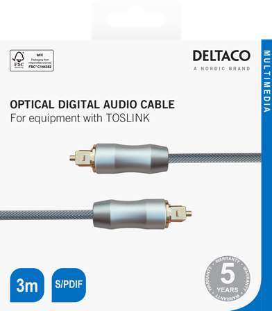 Deltaco High End Toslink Cable optical cable digital audio 3m black