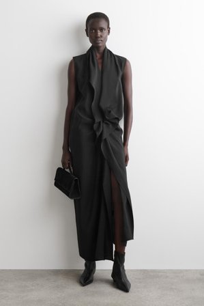 COS Women's Ruffled Draped Midi Dress in Black