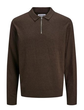 Jjeemil Knit Polo Half Zip Ls Noos Brown Jack & J S