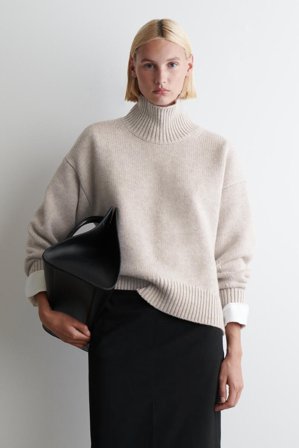 COS Femme Pull Épais À Col Cheminée En Maille De Laine Jumper in Beige