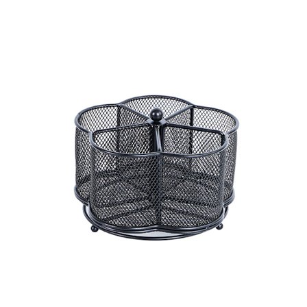 1 stk. Penholder til skrivebord, 360° roterende penneorganisator i mesh, sort stor kapacitet skrivebordsorganisator til kontorartikler, 4 rum