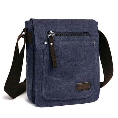 Retro Herr Canvas Liten Portfölj Casual Cross Body Messenger Axelväska Vardaglig Väska Laptop Väska, blå