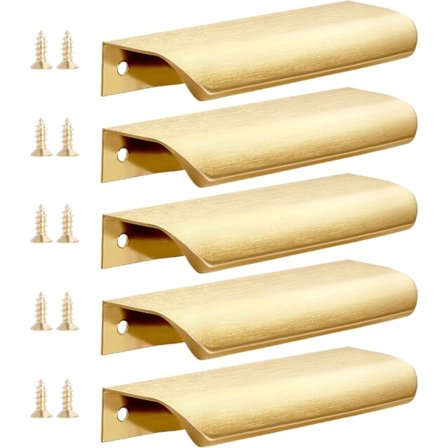 5-pak Guld Køkkenskab Håndtag, 120mm Garderobeskab Dørhåndtag Moderne Aluminium Badeværelsesskab Håndtag, Børstet Messing