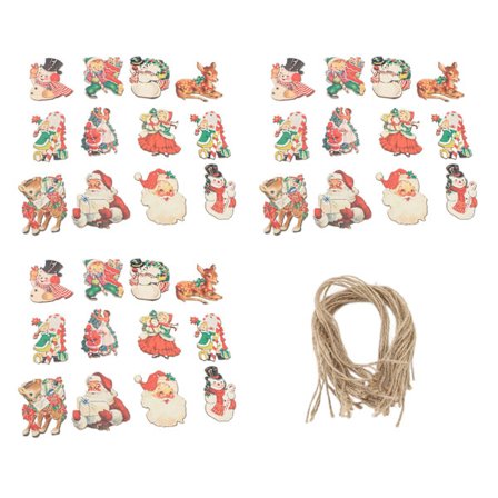 36 stk. juletræsophæng i træ med snemænd og hjorte til træ, vindue og pejsedekoration