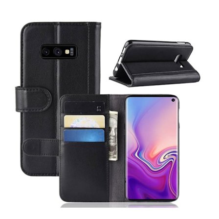 Samsung Galaxy S10e Genuin Lommeboketui I Skinn - Svart