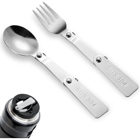 2 stk. erstatningsskje og -gaffel for Thermos, sammenleggbar skje og middagsgaffel i rustfritt stål for utendørs reise, reservedeler kompatible med