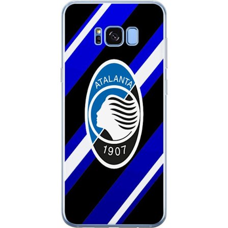 Samsung Galaxy S8+ Gjennomsiktig deksel Atalanta Bergamos fotballsemblem på blåhvite diagonale linjer perfekt for Serie A-fans og moderne sportsmoti
