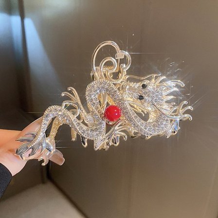 Stil Dragon Shape Hårklämma Mode Röd Bead Alloy Rhinestone