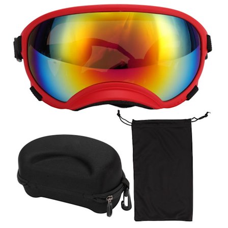 Vindtætte UV-sikre støvtætte justerbare stropper holdbare hundesolbriller til store racer rød ramme rød linse