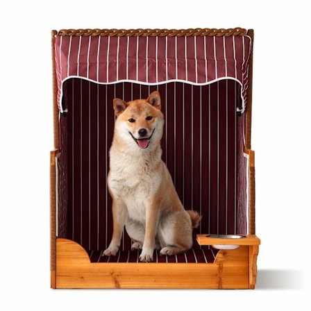 Hundestrandstol, træ og rattan med skål