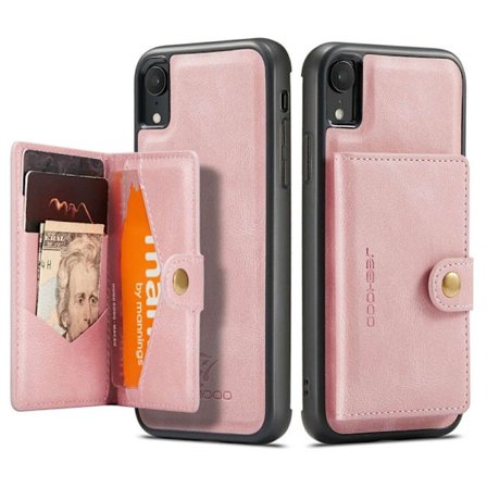JEEHOOD iPhone XR Wallet Case with Detachable Magnetic Cover – Rose Gold