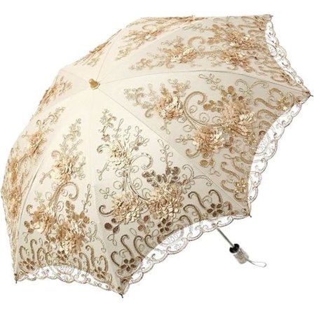 Broderat spets dubbellagers anti-UV parasoll solskydd regn- och snöhopfällbart paraply för kvinnor