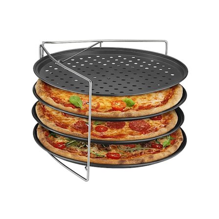 Pizzabageplader sæt med stativ – non-stick, perforeret