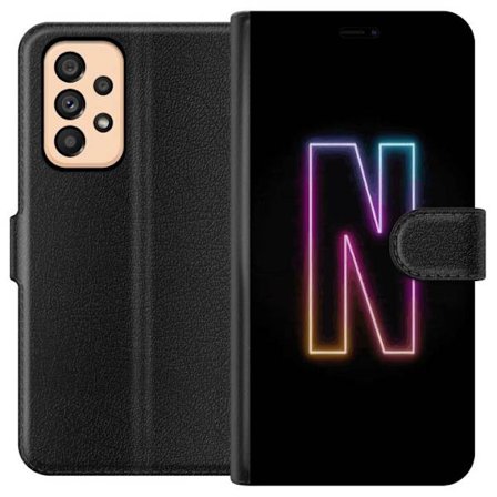 Kompatibel Tegnebogsetui til Samsung Samsung Galaxy A53 5G Minimalistisk neonbogstav N i farveskiftende lys mod sort baggrund