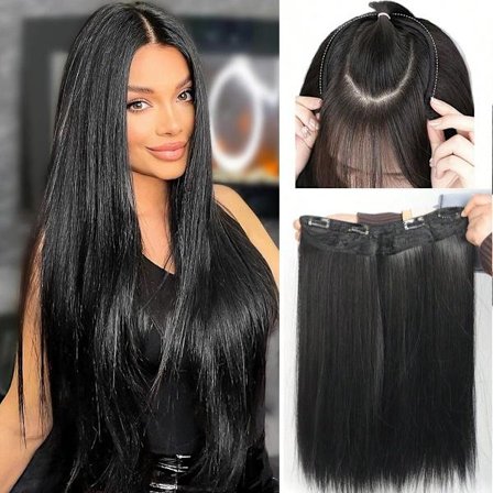 Syntetisk V-formet hårforlængelse Langt Lige Sort Blond Brun 4 Clips Invisible Hairpiece 16-28 Tommer Clip In Hair Extension