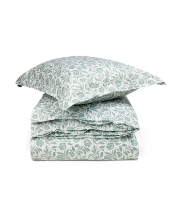 Lexington Flowers-sengesæt i bomuldssatin, hvid/eukalyptus