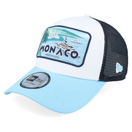 New Era - Vit trucker Keps - Monaco Summer White/Black/Pale Blue A-Frame Trucker @ Hatstore