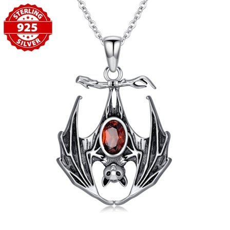 Fladdermushalsband 925 Sterling Silver Naturlig Röd Granat