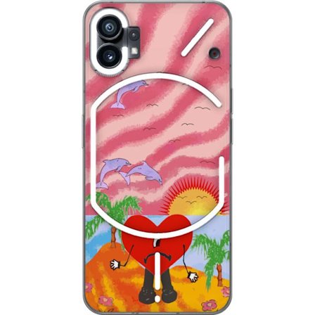 Kompatibelt Mobildeksel til Nothing Phone (1) Bad Bunny i en fargerik quiltet jakke med hjertemønster og solbriller i moderne gatestil