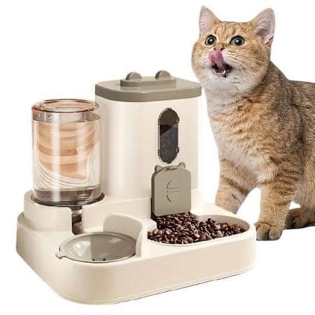 OBOSOE 2-i-1 Automatisk Foderautomat & Vandskål til Kæledyr – Foderdispenser til Hund & Kat