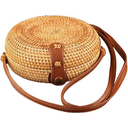 Lille Rund Rattan Taske Mini Cirkel Halm Taske Håndlavet Kurv Håndvævet Taske Sommer Strandtaske Skulder Crossbody Taske til Kvinder/Piger