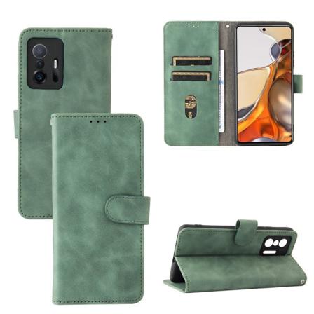 Skalo Xiaomi 11t/11t Pro Matt Pu-läder Plånboksfodral - Grön Grön