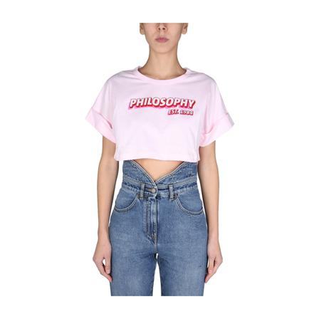 Philosophy di Lorenzo Serafini T-Shirt With Rubber Logo Pink, Dame T-shirts