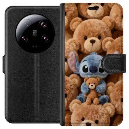Kompatibel Tegnebogsetui til Xiaomi 13 Ultra Stitch omgivet af brune teddybjørne med en lille teddybjørn i armene i en sød og hyggelig kawaii-design