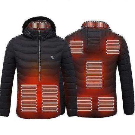 Opvarmet jakke, vinterudendørs varm elektrisk varmefrakke, 8 varmezoner Black 3XL