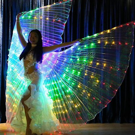 Adjustable Stick 57" Long Led Isis Wings Belly Dance Cloth Performance Costumes Adult With Stick Multicolor