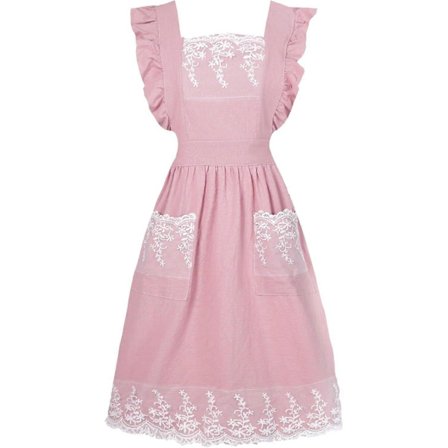 Vintage-esiliinat naisille, joissa on taskut, söpö pitsireunus, säädettävä esiliina ruoanlaittoon, keittiöön, leivontaan, puutarhanhoitoon