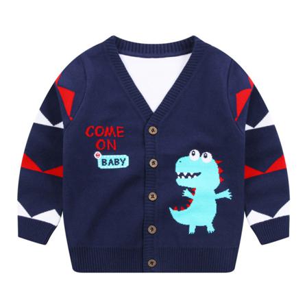 Toddler Varm V-hals Cardigans Dinosaur Print Knappar Tröja