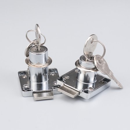 2 stk. rustfrit stål 22 mm skuffe-kamlås med 2 nøgler til skabe, kontor, garderobeskabe, skabe