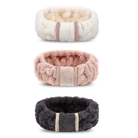 3-pak Mikrofiber Beauty Hårbøjle Elastisk Terry Dame Hovedtørklæde Pige Ansigtsbehandling Brusebad Yoga Træning (Sort + Hudfarvet Pudder + Hvid) [BR]