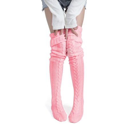 Kvinners Over-the-Knee Strømper Høye Strømper Over-the-Knee Kabel-Strikkede Støvler Strømper Lange Varme Moteriktige Vinter Varme Strømper (Rosa)
