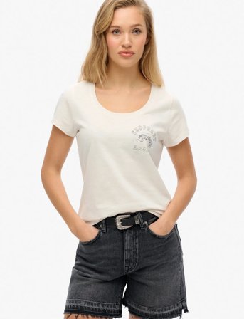 Superdry Lo-Fi Biker Scoop Neck Tee - White - 40